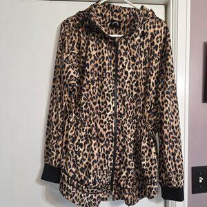 The Upside Leopard Print Hooded Jacket XL Gathered Waist Zip Front Athleisure